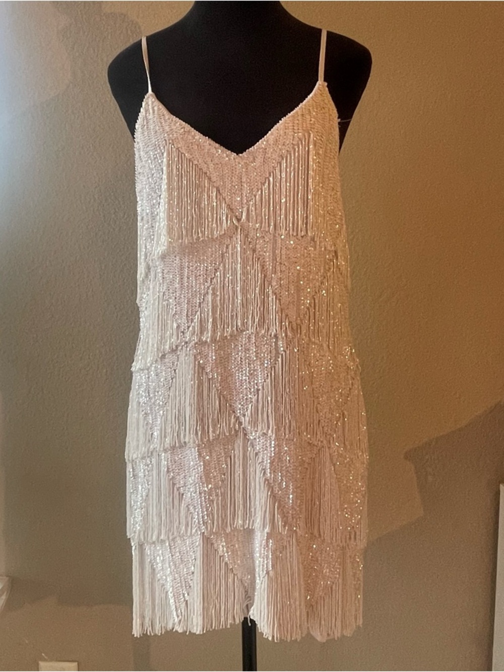Retrofete Beaded Fringe Slip Dress in Ivory